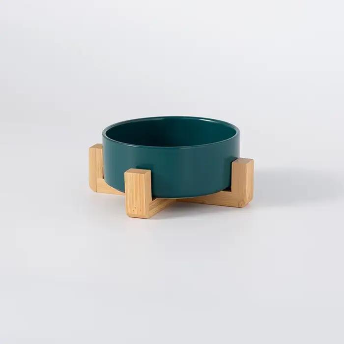 Bol en céramique pour animaux de compagnie avec support en bois, bols simples et doubles, bol double