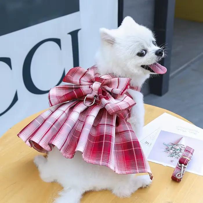 Robe en treillis pour chien, ensemble harnais et laisse, jolis vêtements pour petit chien, Chihuahua