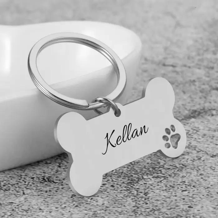 Porte-clés personnalisé avec étiquette d'identification pour animaux de compagnie, nom d'identificat