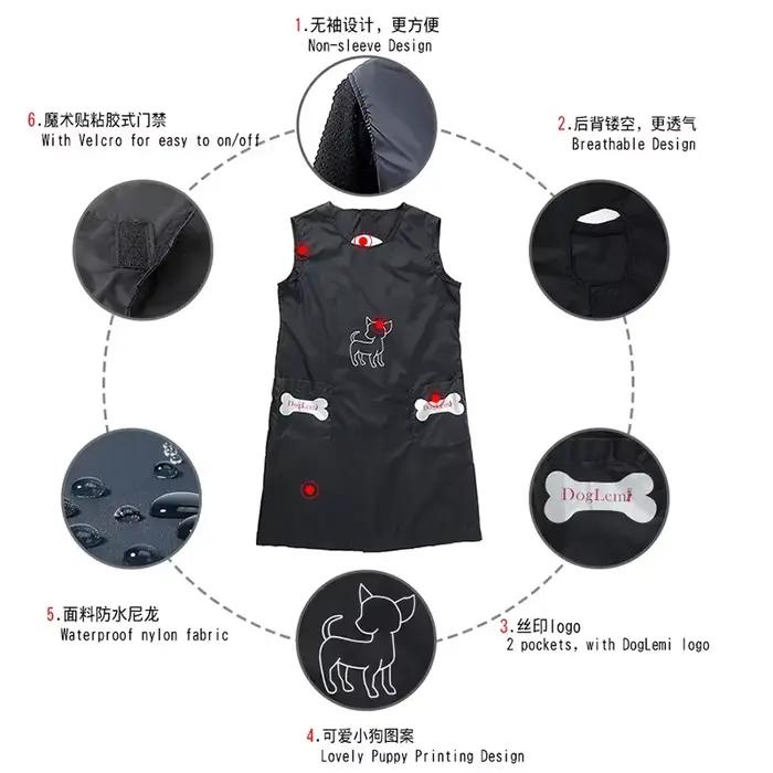 Salopette de toilettage imperméable pour animaux de compagnie, tablier en nylon avec poches, laine a