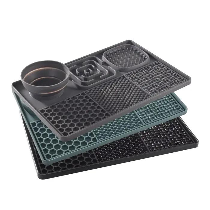 Tapis à lécher en silicone pour chien, mangeoire lente avec ventouse pour nourriture et eau sans BPA