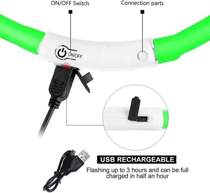 Collier de chien LED, collier de chien de compagnie éclairé rechargeable USB
