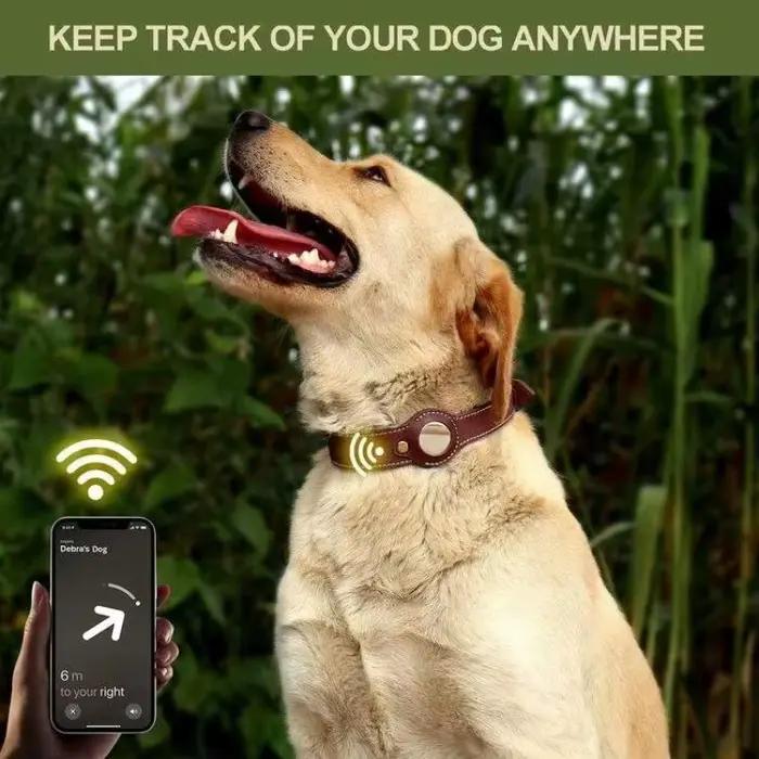Collier pour chien en cuir véritable AirTag