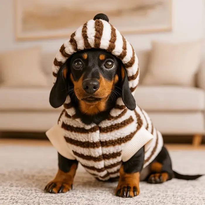 Sweat à capuche pour chien à motif de dessin animé rayé