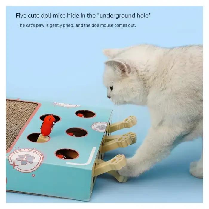 Boîte de jeu interactive 3-en-1 pour chaton d'intérieur : Jouet Whack-A-Mole