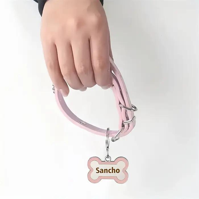 Collier de chien en cuir personnalisé avec étiquette pour animaux de compagnie en forme d'os