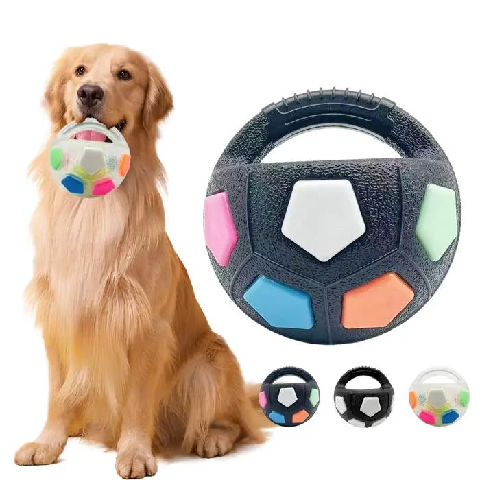 Jouets pour chiens ballon de football avec poignée à l'extérieur flottant grinçant pour remorqueur de guerre jouet