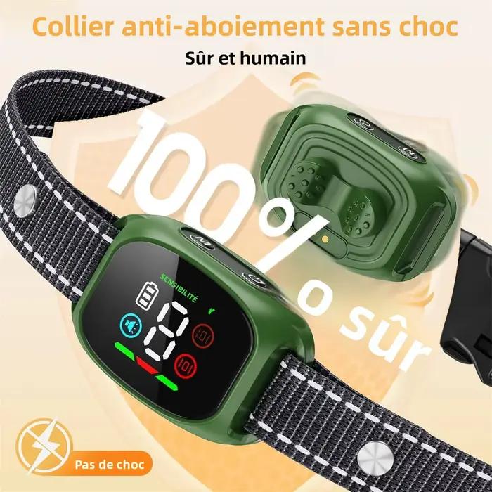 Collier de Dressage Anti Aboiement Sans Choc pour Chien Petit et Moyen 4 Modes 8 Niveaux Sensibilité Imperméable Rechargeable Léger et Durable