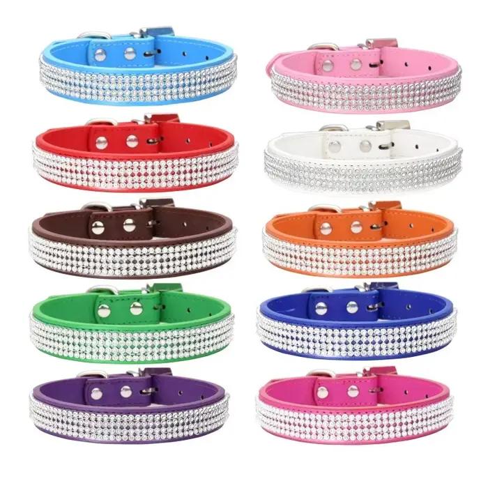 XS S M L XL Collier de chien confortable en fibre de daim et cristal avec strass à paillettes