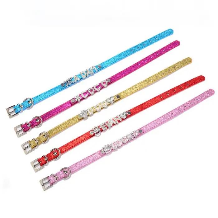 Animaux de compagnie nom étiquette collier de chien Bling strass bricolage nom chiot chat colliers en cuir pour petits