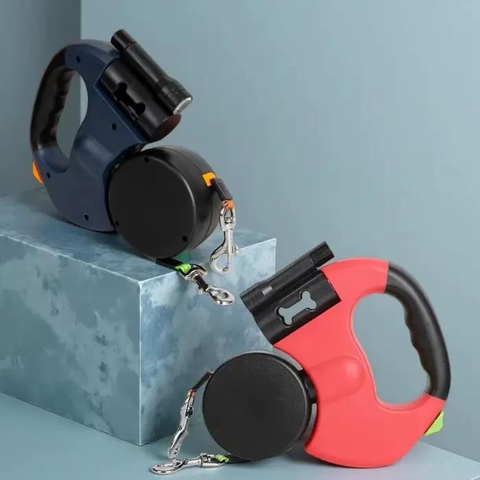 Laisse double rétractable pour chiens avec lumière LED