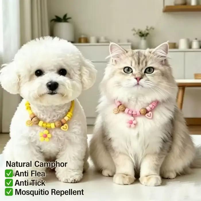 Collier anti-puces en bois de camphre naturel réglable