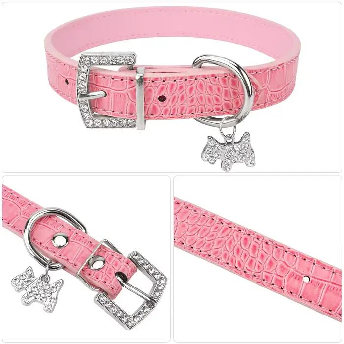 Petit collier de chien durable en cuir PU rembourré colliers pour animaux de compagnie avec pendentif chiot et boucle