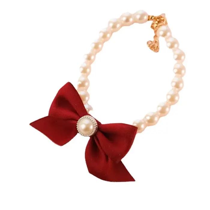 Collier avec nœud en perles pour animaux de compagnie