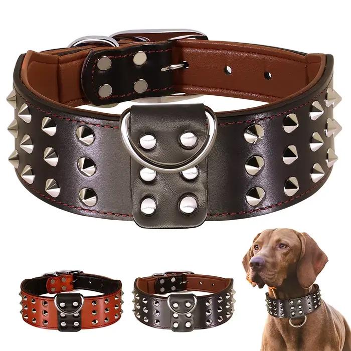Collier de gros chien clouté à pointes colliers larges en cuir véritable pour chiens moyens et grands