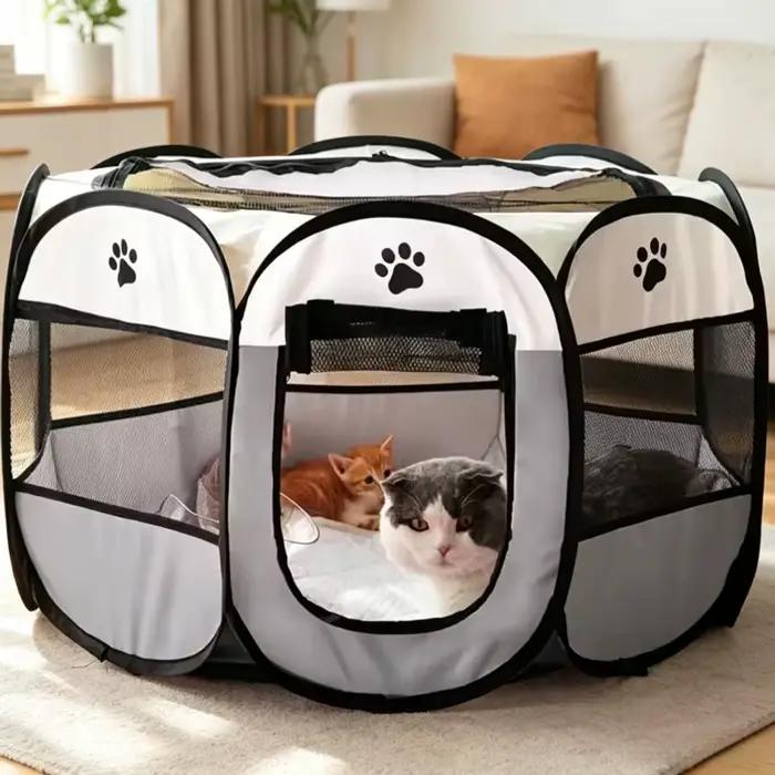 Enclos de jeu octogonal portable et pliable pour animaux de compagnie - Abri extérieur facile à assembler pour grands chiens et chats