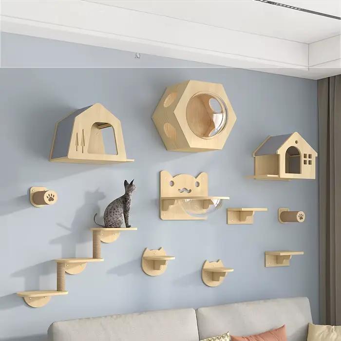Tour d'escalade en bois pour animaux de compagnie avec hamac
