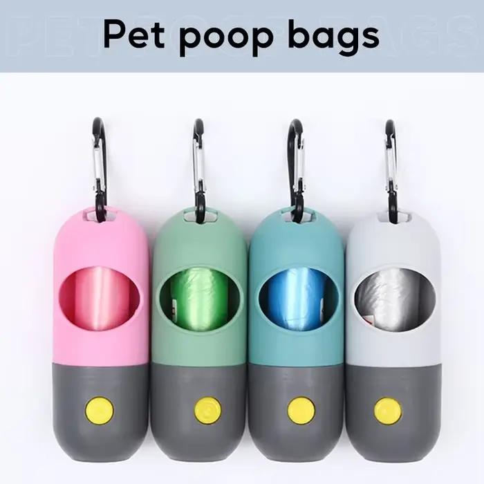 Distributeur de sacs de merde de chien éclairé par LED-sacs à déchets dégradables portables pour le nettoyage extérieur des chiens et des chats