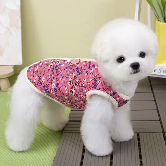 Vêtements pour chiens, veste rembourrée en coton à motif floral
