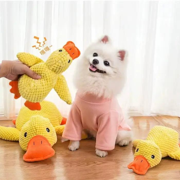 Jouet en peluche pour animaux de compagnie, canard apaisant, compagnon de canard endormi, jouet à mâcher, Durable, grinçant pour chiot, nettoyage des dents d'animaux, jouet à mâcher pour animaux de co