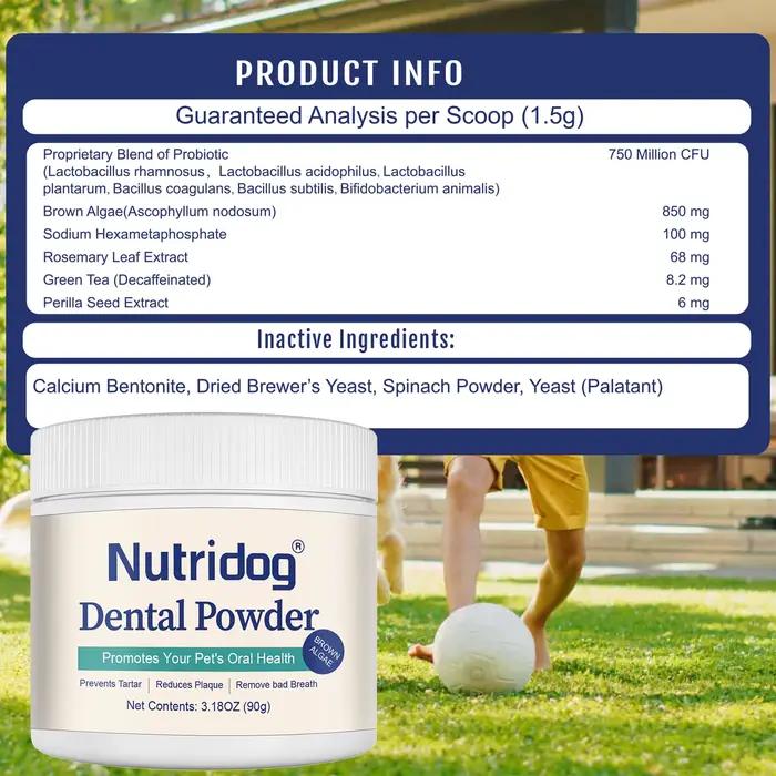 NUTRIDOG – poudre de soins dentaires avec dissolvant de Plaque de thé vert pour chiens et chats