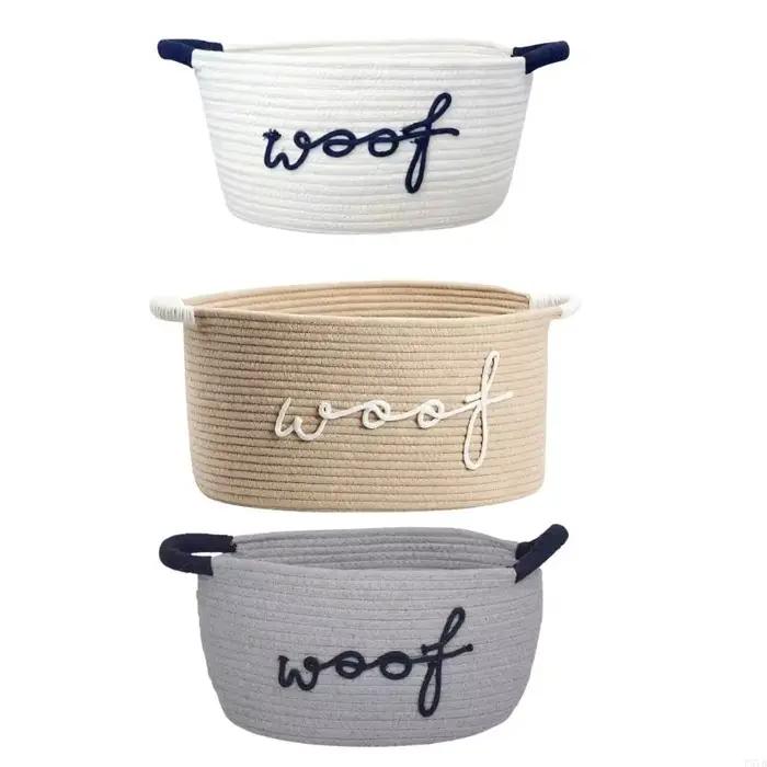Panier rangement en corde coton fabriqué à main pour jouets chien