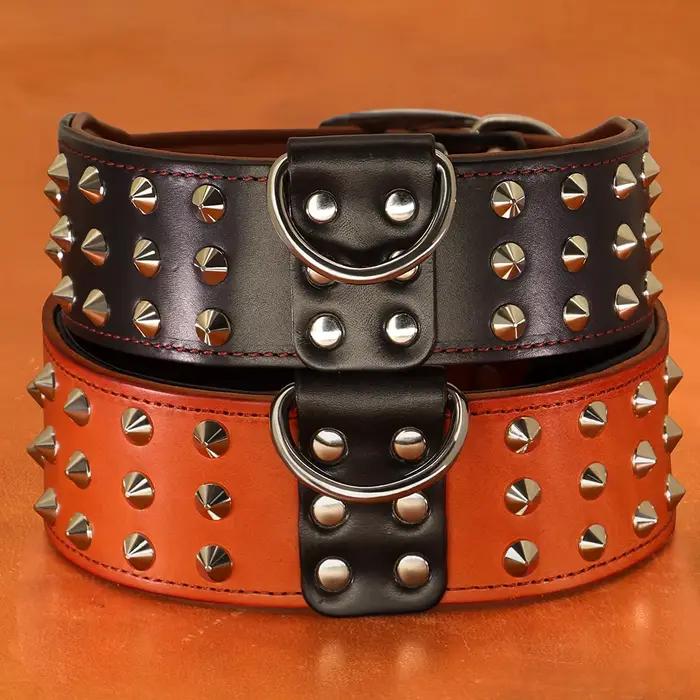 Collier de gros chien clouté à pointes colliers larges en cuir véritable pour chiens moyens et grands
