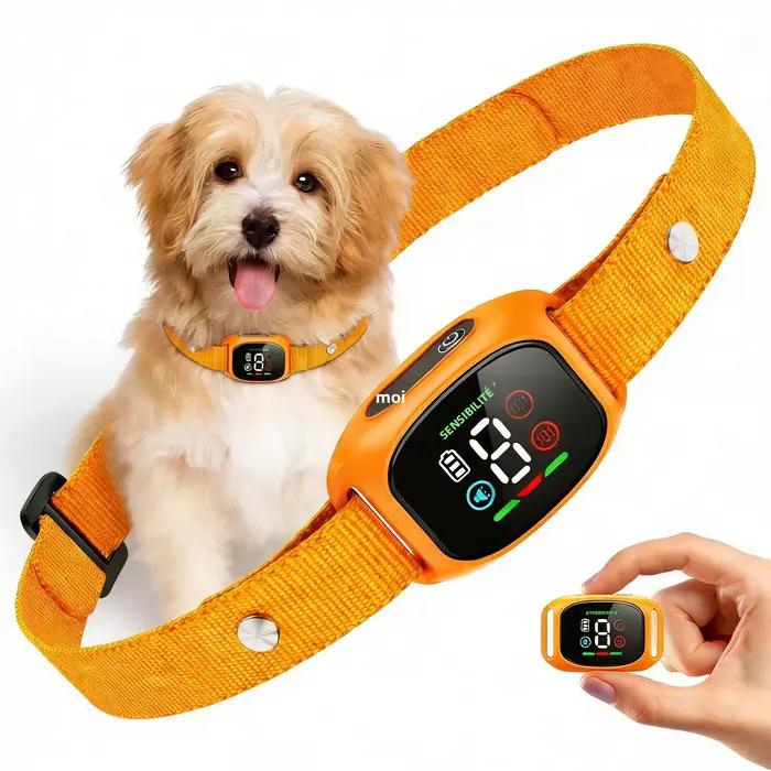 Collier de Dressage Anti Aboiement Sans Choc pour Chien Petit et Moyen 4 Modes 8 Niveaux Sensibilité Imperméable Rechargeable Léger et Durable
