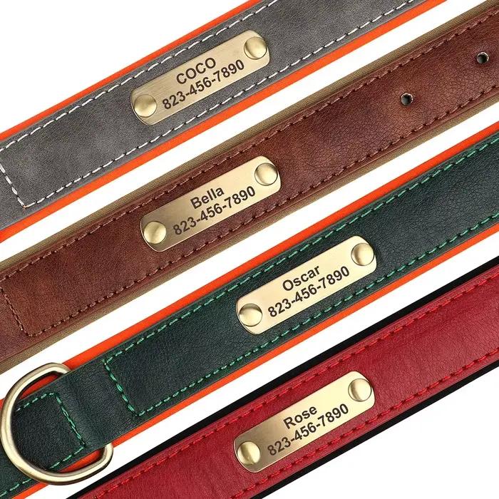 Collier de chien personnalisé en cuir rembourré souple