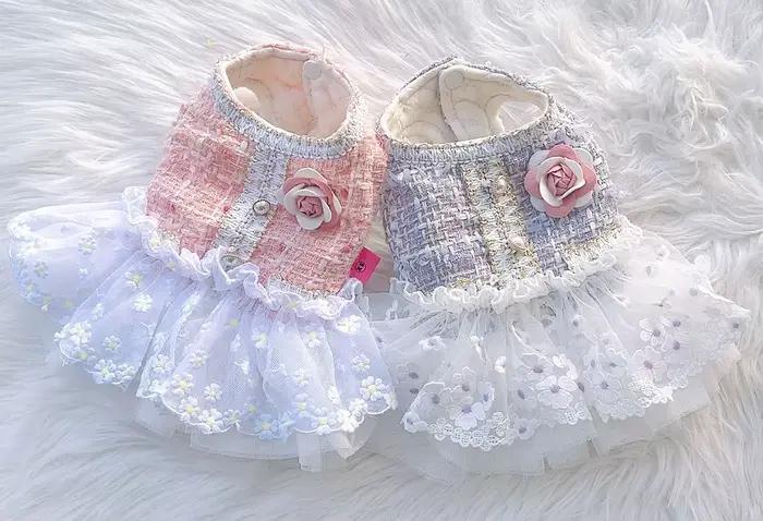 Manteau d'hiver en coton avec jupe en dentelle pour chiots