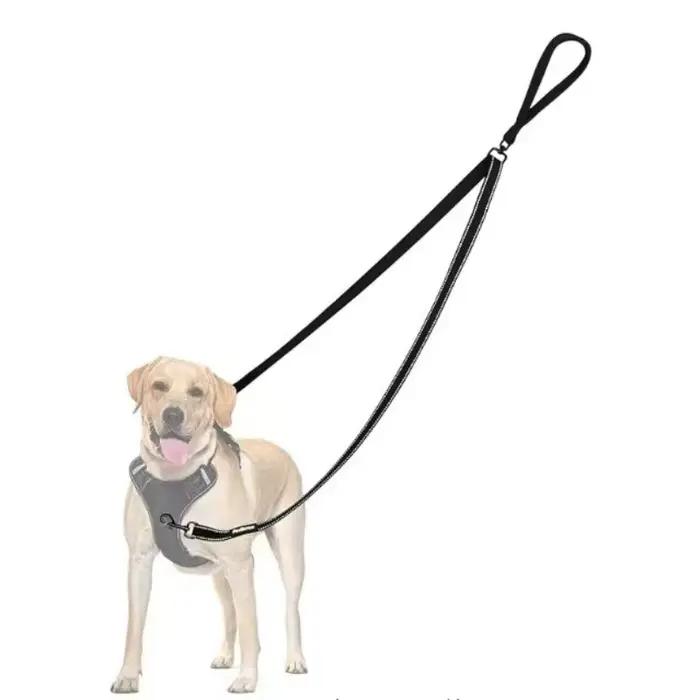 Laisse de dressage réfléchissante à double point de contrôle anti-traction avec poignée rembourrée pour chiens de