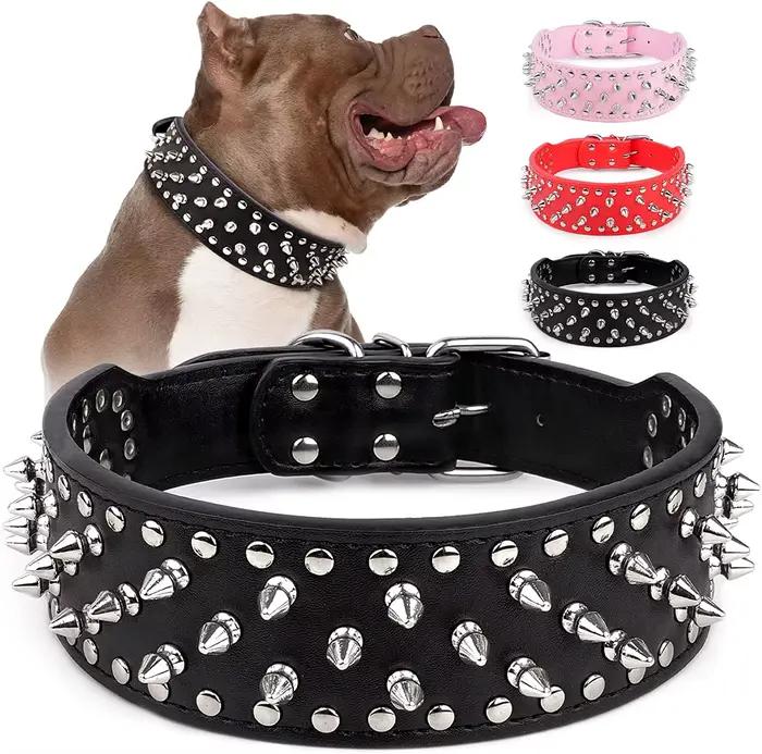 Grand collier de chien à pointes pour les races moyennes et grandes L-3XL Pitbull Mastiff Boxer cuir PU 4 couleurs