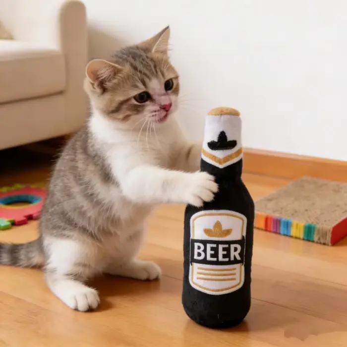 Jouet en peluche pour chien en forme de bouteille de bière pour chiens de petite à grande taille