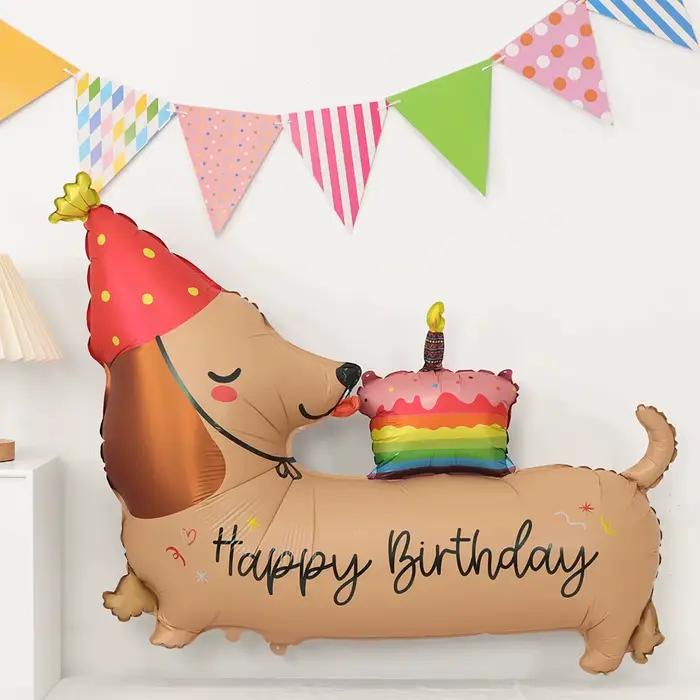 2 ballons en aluminium motif chien saucisse de dessin animé pour anniversaire
