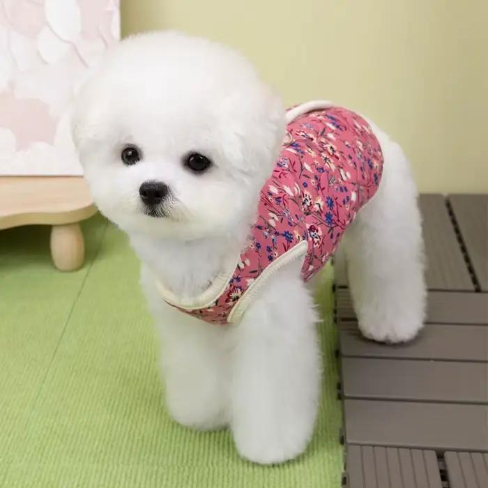 Vêtements pour chiens, veste rembourrée en coton à motif floral