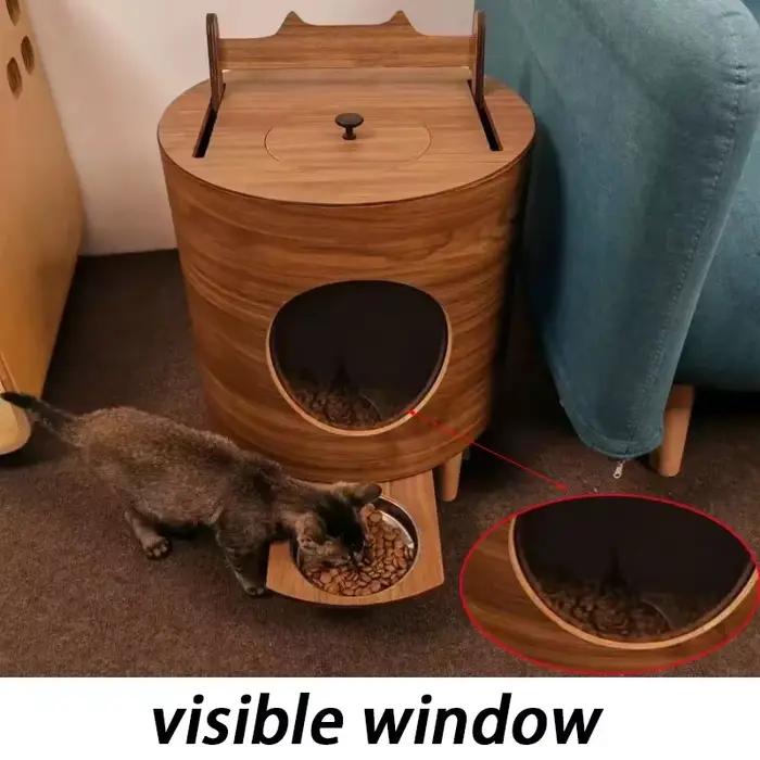 Mangeoires automatiques incurvées en bois pour chiens