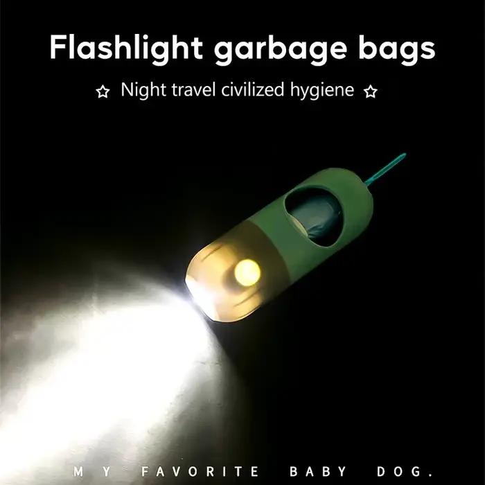 Distributeur de sacs de merde de chien éclairé par LED-sacs à déchets dégradables portables pour le nettoyage extérieur des chiens et des chats