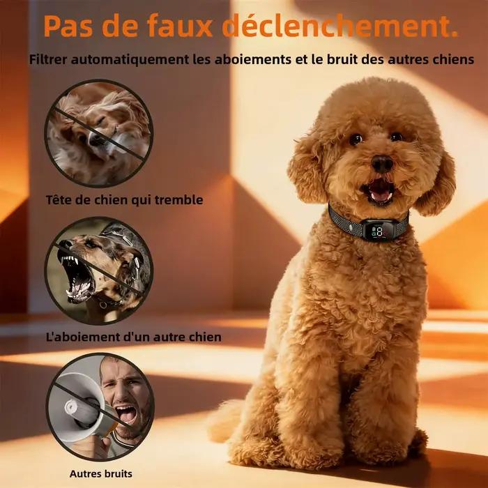Collier de Dressage Anti Aboiement Sans Choc pour Chien Petit et Moyen 4 Modes 8 Niveaux Sensibilité Imperméable Rechargeable Léger et Durable