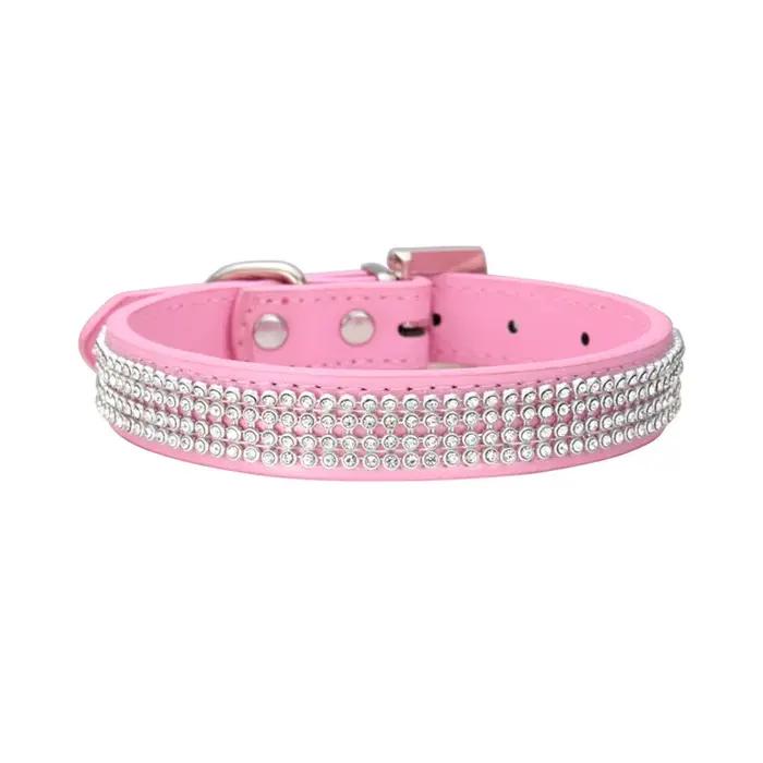 XS S M L XL Collier de chien confortable en fibre de daim et cristal avec strass à paillettes