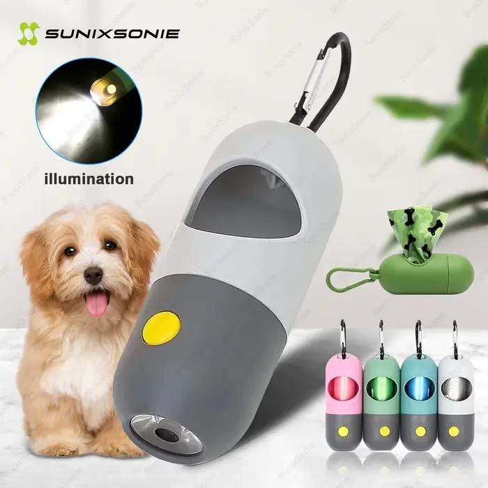 Distributeur de sacs de merde de chien éclairé par LED-sacs à déchets dégradables portables pour le nettoyage extérieur des chiens et des chats