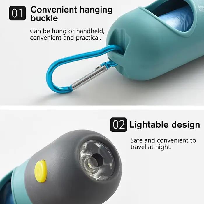 Distributeur de sacs de merde de chien éclairé par LED-sacs à déchets dégradables portables pour le nettoyage extérieur des chiens et des chats