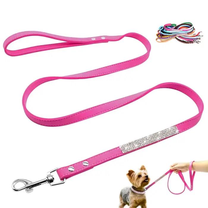 Mode strass chien laisse animal de compagnie Bling brillant chat chiot marche laisses plomb pour petits chiens chats Chihuahau Yorkshire Teddy 120 cm
