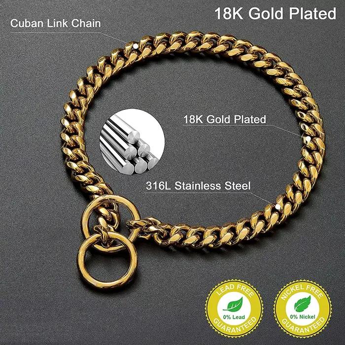 Collier de chaîne pour chien noir or 10MM lien cubain