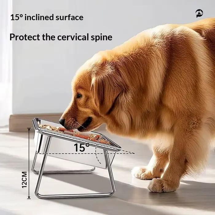 Bol pour chien grande capacité en acier inoxydable 15 ° Protection de cou inclinée et surélevée pour une alimentation
