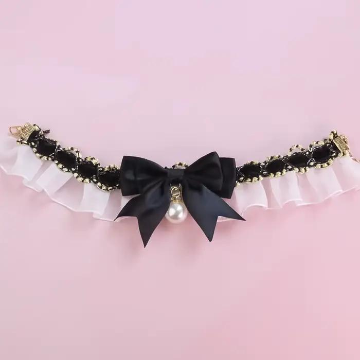 Collier de chien mignon nœud en dentelle