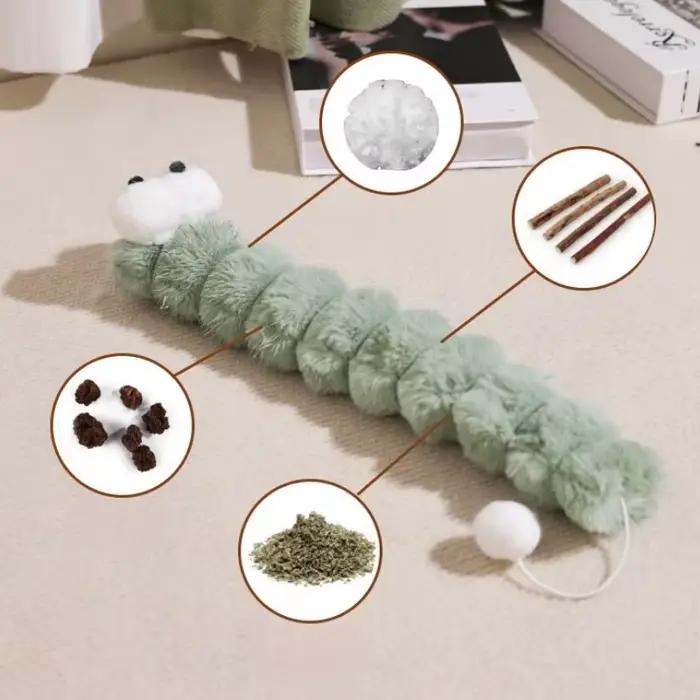 Jouet peluche souple en forme de chenille à la catnip pour chatons – Bâton à mâcher interactif pour le nettoyage des dents et le soulagement de l'anxiété – Accessoire de jeu à domicile