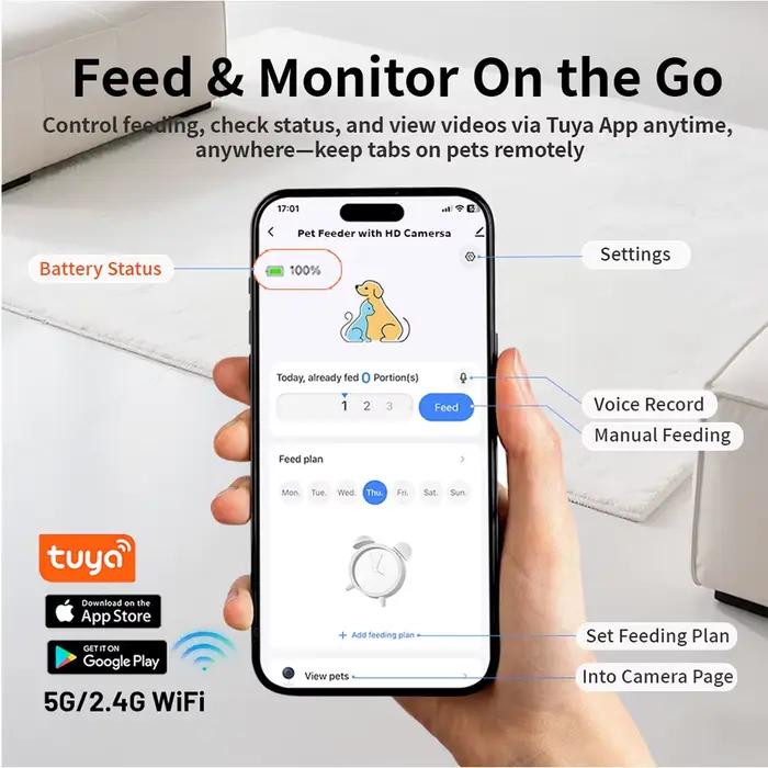 Furpipi mangeoire automatique pour chat avec caméra 1080p WiFi 8L facile à nettoyer Smartlife Tuya APP télécommande