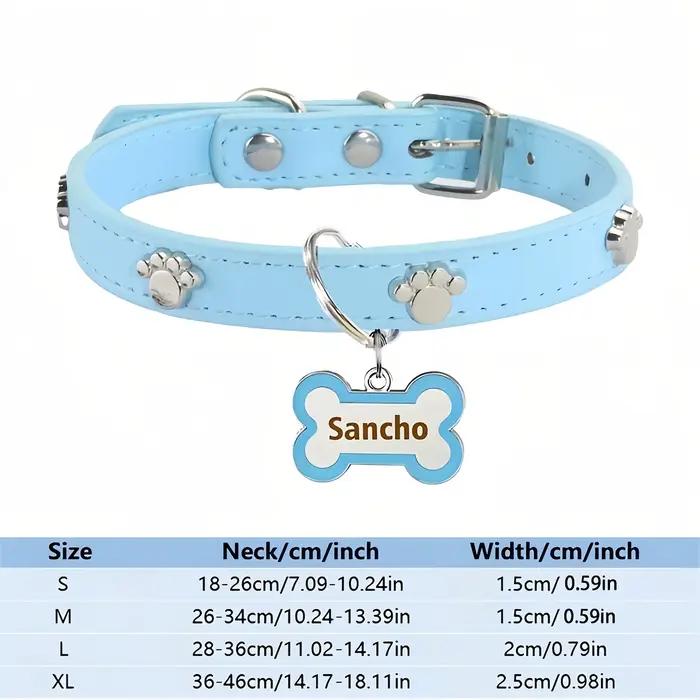 Collier de chien en cuir personnalisé avec étiquette pour animaux de compagnie en forme d'os