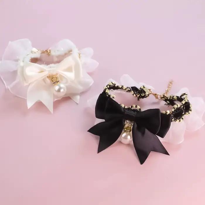 Collier de chien mignon nœud en dentelle