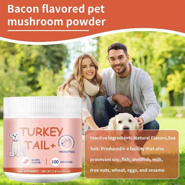 Poudre de champignons pour chiens et chats saveur bacon – Complément naturel pour le soutien immunitaire et la santé intestinale des animaux avec sel marin